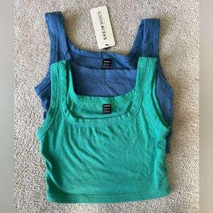 SHEIN Basics Ribbed Tank Tops in Teal & Blue (Set of 2)